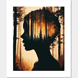 Forest Double exposure Silhouette portrait of a woman No.1 Posters and Art